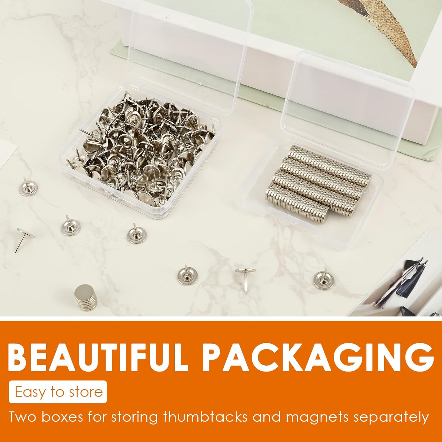 120 Pack Magnetic Push Pins, Magnet Thumbtack & Pushpin Clip for Photo Poster Hanging for Wall, Bulletin Board, Cork Board