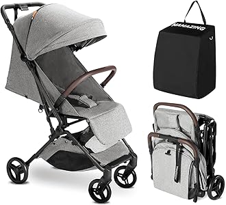MAMAZING Lightweight Baby Travel Stroller with Carbon Fiber Frame, Compact & Airplane-Friendly, One-Handed Folding Design, 11.6 lbs, Perfect for Toddlers, Grey