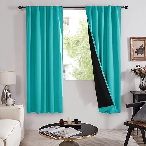 Miniatura 1 de Deconovo Cortinas 100% opacas para dormitoriosala de estar, térmicas, bloqueo de luz, 2 paneles, con forro aislado (azul azulado, 42 pulgadas de