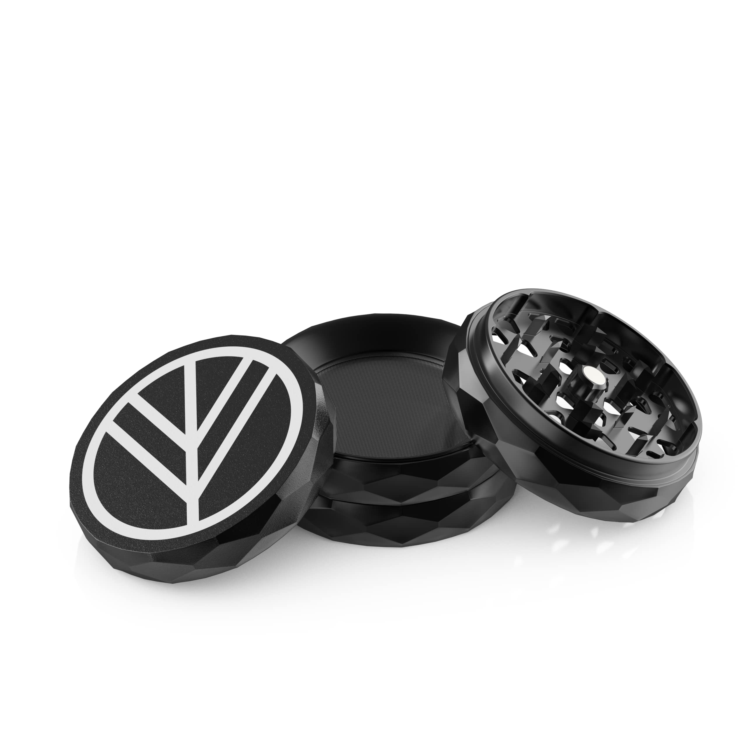 Norddampf Premium Aluminium Grinder, 4-teilig | ∅ 63mm groß | Effizientes Mahlwerk mit messerscharfen Zähnen & Diamantschliff | Robust | 1A Haptik | Magnetischer Deckel | Mit Sieb & Scharber | Schwarz