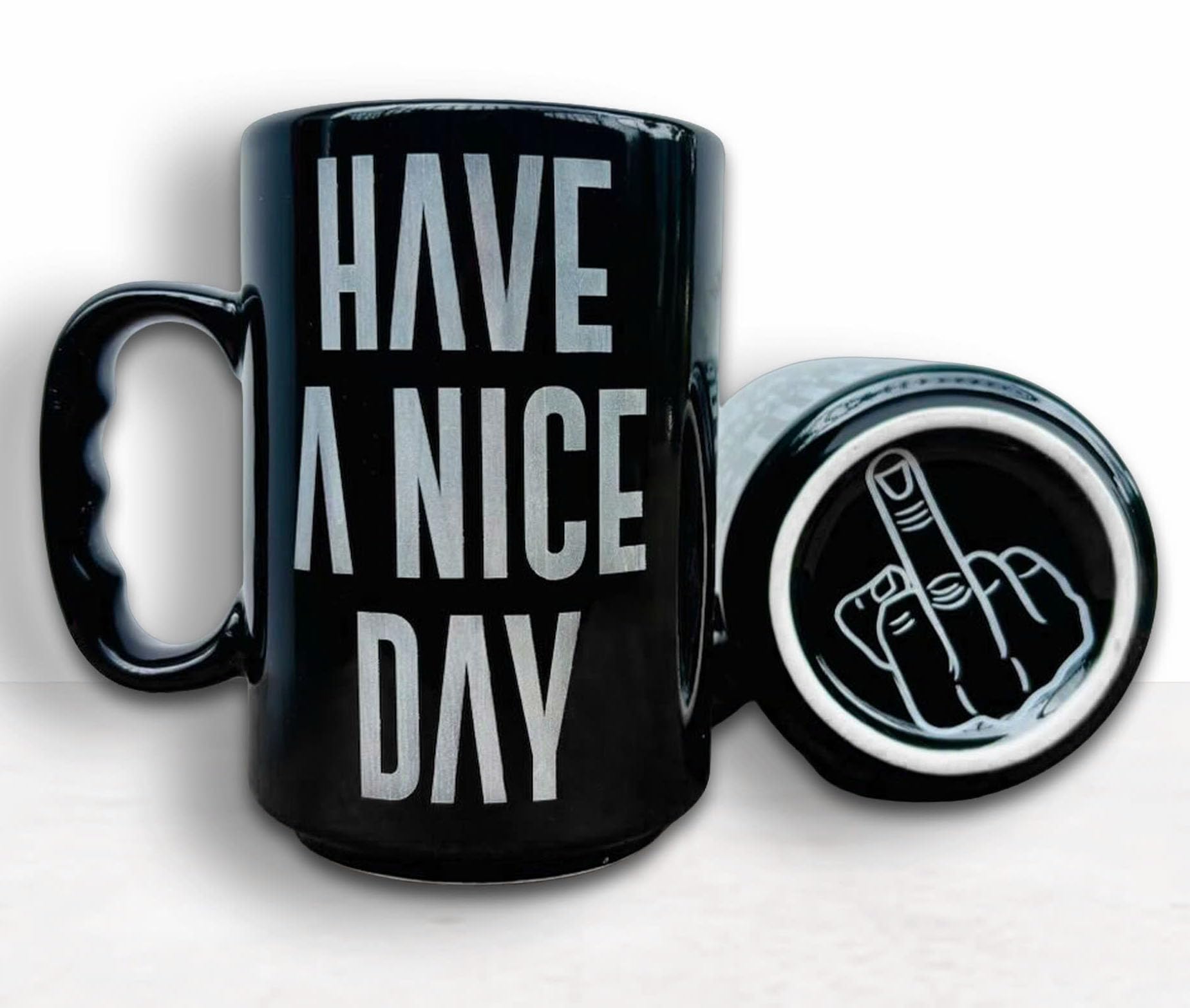 Momapopup 17 Oz Funny Humorous Black Ceramic Coffee Mug - Have A Nice Day Funny Mug - Funny