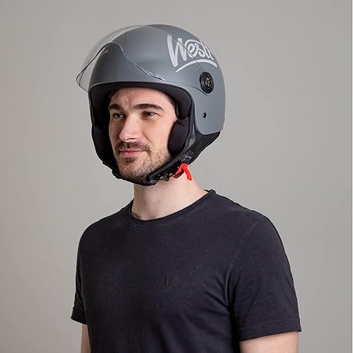 Miniatura 6 de Westt Casco de 34 de cara abierta para motocicleta con visera limpia - Casco vintage para ciclomotor y scooter aprobado por DOT para hombres y