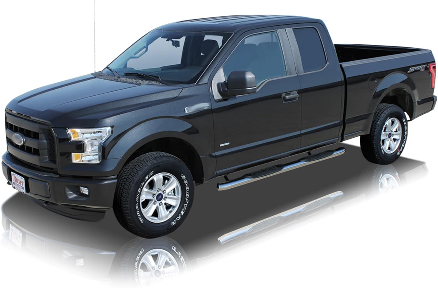 Raptor Series Nerf Bars Side Steps 4in Oval Stainless Steel Curved for 15-23 Ford F-150 17-23 F-250 F-350 Super Duty Crew Cab