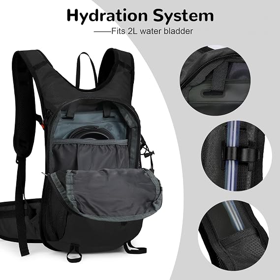 15L Bike Backpack for MTB Motorcycle, Reflective Cycling Backpack Fits Hydration System, Hiking Rucksack for Outdoor, Black | for Men Women, with Chest & Waist Strap, Helmet Holder, Compact, Lightweight, Reflective, Padded, for Biking Mtb Motorcycle