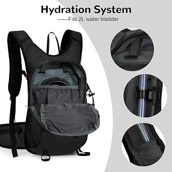 15L Bike Backpack for MTB Motorcycle, Reflective Cycling Backpack Fits Hydration System, Hiking Rucksack for Outdoor, Black | for Men Women, with Chest & Waist Strap, Helmet Holder, Compact, Lightweight, Reflective, Padded, for Biking Mtb Motorcycle