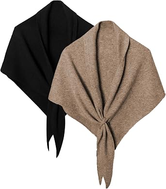 Triangle Shawl Wraps for Women Soft Knitted Pashmina Shawls Wraps for Evening Dresses Black-Khaki, One Size