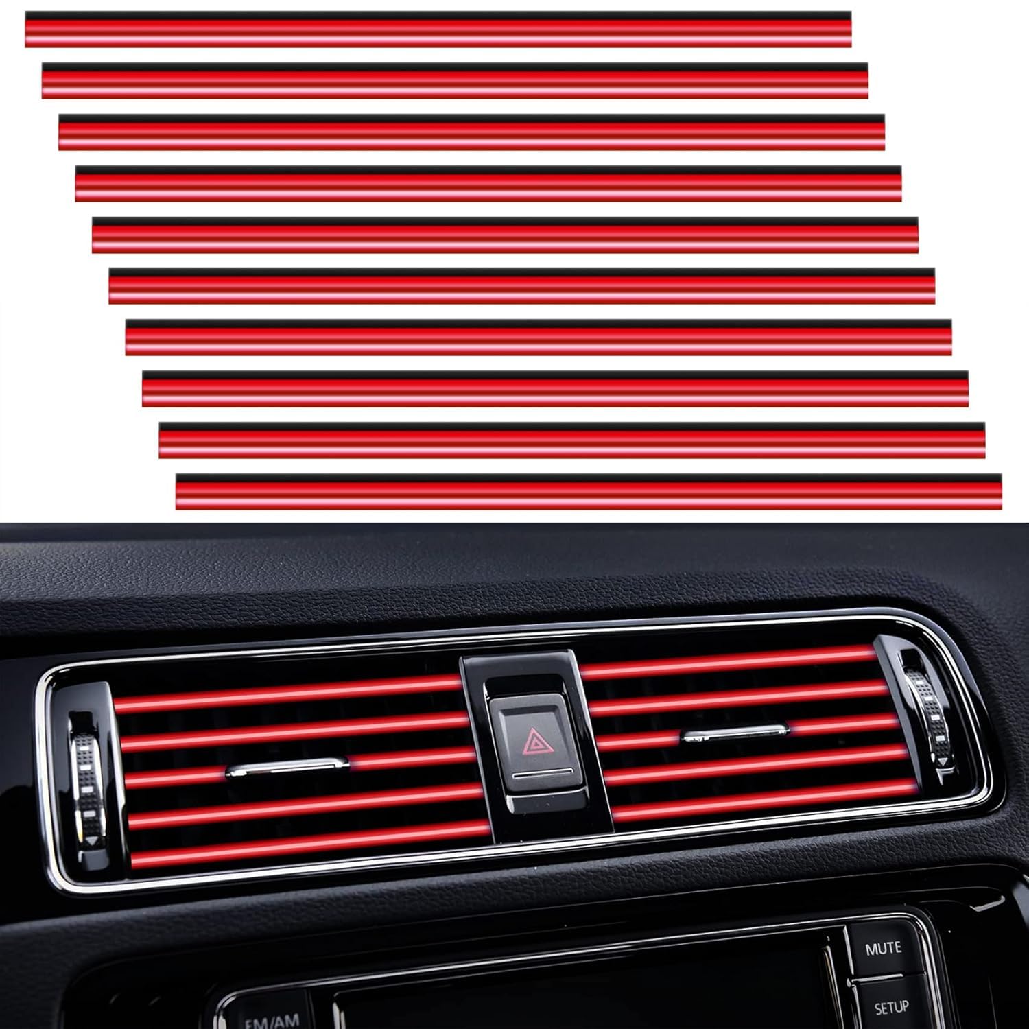 MATSON 10 Pieces Red Universal Car AC Vent Outlet Decoration Strip, Waterproof Bendable Air Vent Outlet Trim Decoration, Suitable for Most Air Vent Outlet (RED)-image-47