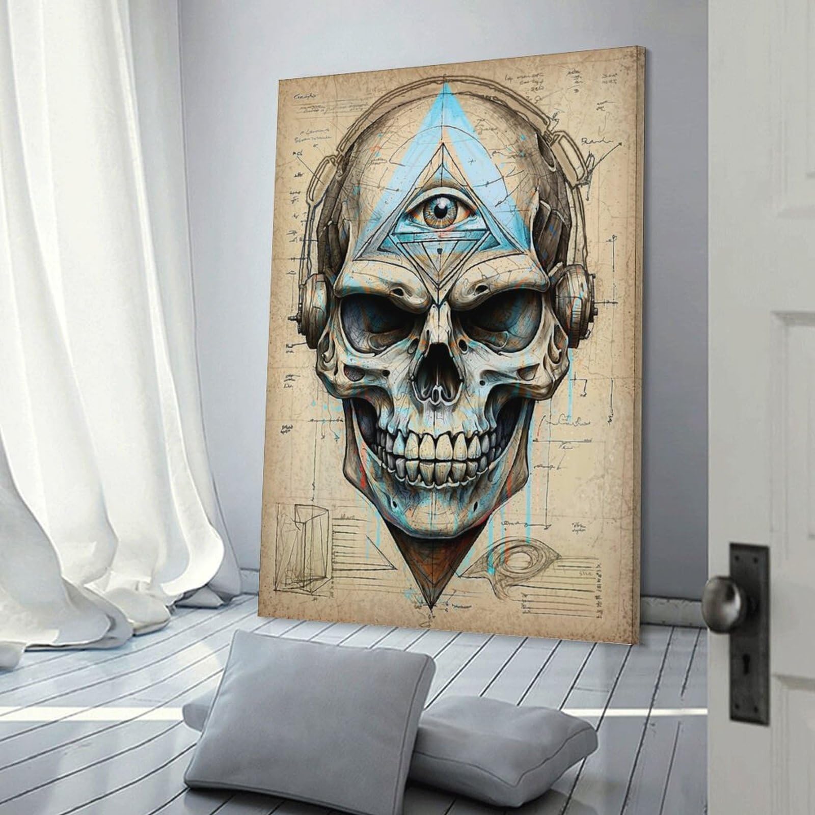 Junmoney Frame-Third Eye Blind Skull Third Eye Blind Skull Canvas Art Print 12X18inch(30X45cm), For New Homes, Bedrooms Or Workspaces, Gift Idea For Housewarming And Birthdays