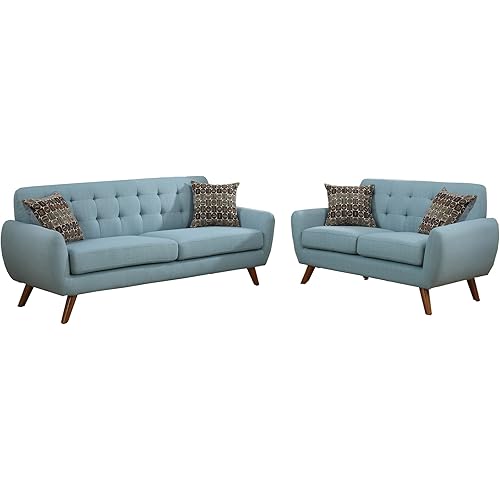 Poundex Bobkona Sonya Linen-Like 2 Piece Sofa and Loveseat Set, Laguna