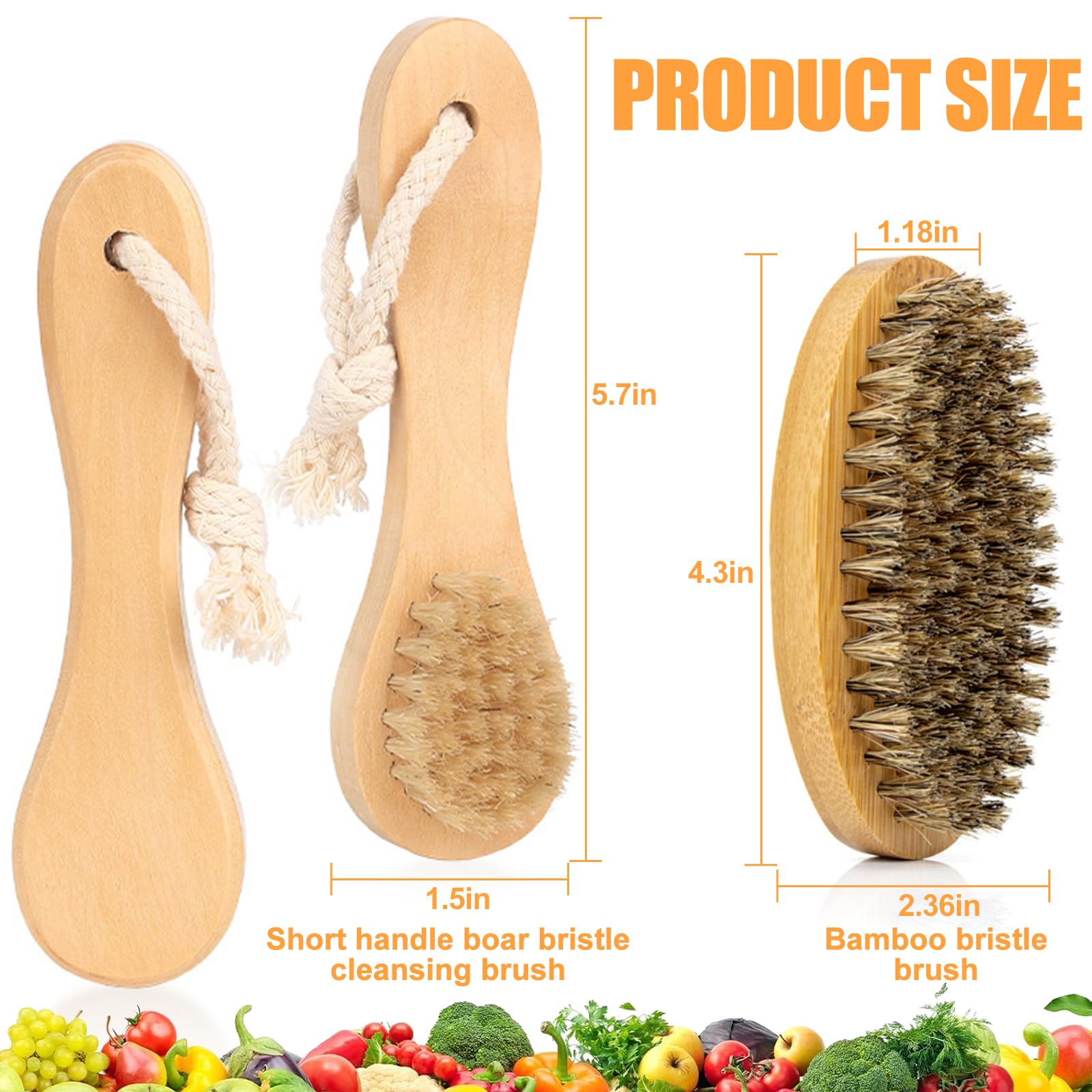 2 Pzs Cepillo de Limpieza Multiusos: Frutas, Verduras, Platos y Setas