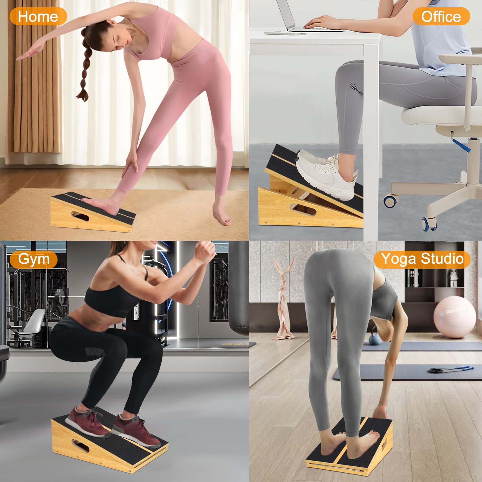 Wooden Inclined Board, Adjustable Tilt Board and Calf Extender, Stretch Board - Extra Side Handle Design for Standing, Core Training, Gym and Home Workout etc