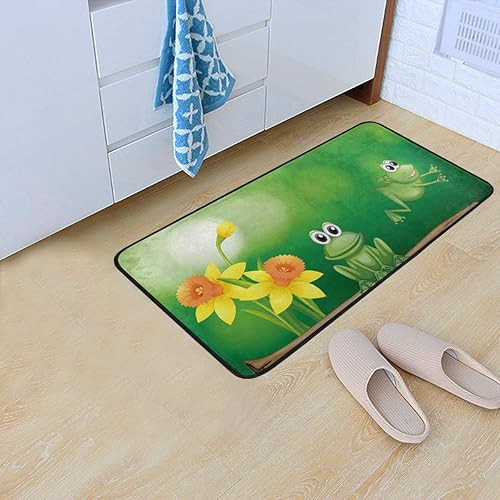 Miniatura 2 de Alfombras de cocina con diseño de dos ranas verdes, antideslizantes, suaves, alfombra de baño, alfombra para decoración del hogar, 39 x 20 pulgadas