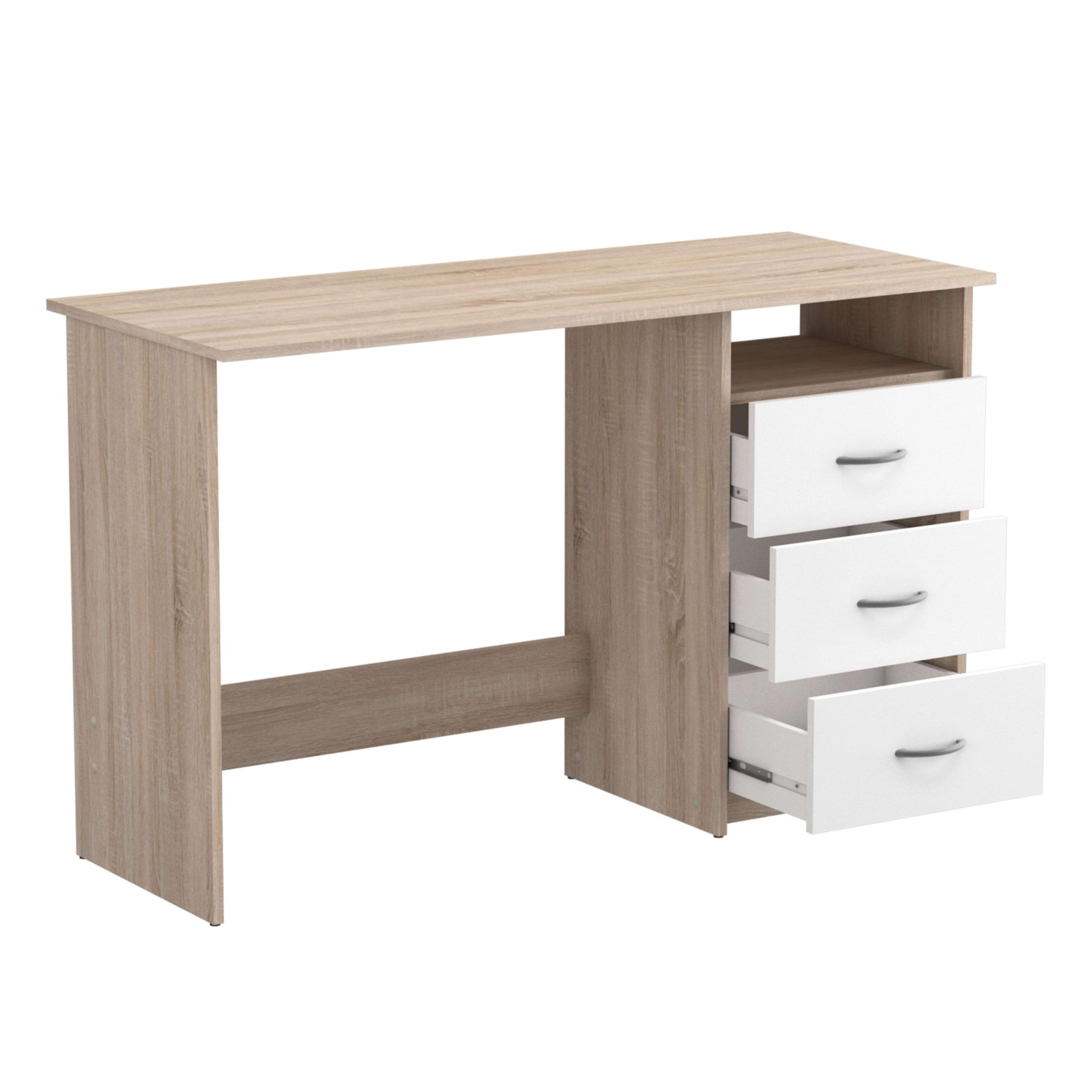 Miroytengo Mesa Escritorio Reversible 3 Cajones, Mesa Ordenador Juvenil, Roble y Blanco 123 cm