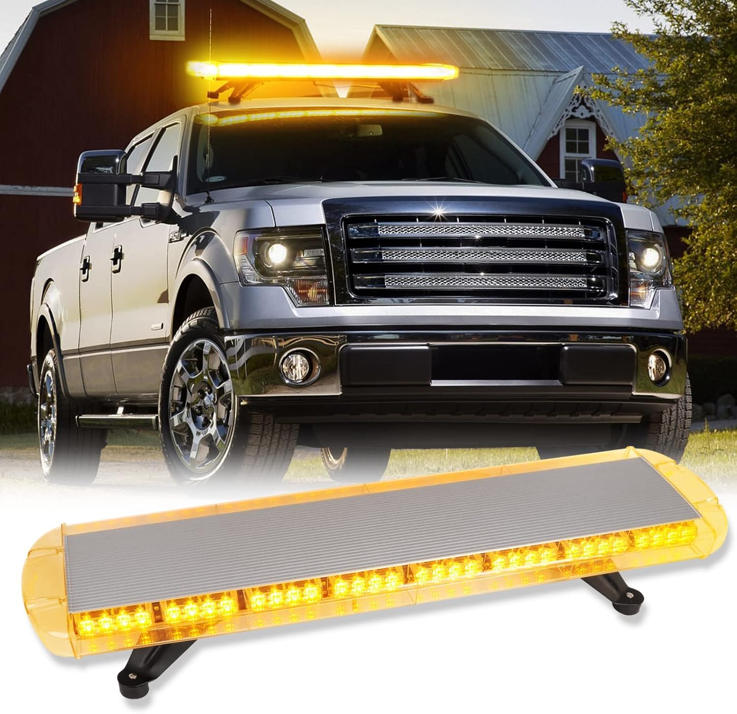 Barra LED Lampeggiante di Emergenza 38 Pollici 72 LED Ambra 12-24V IP65 15 Modalità Flash Luce di Segnalazione per Camion Soccorso Stradale Neve e Cantiere Montaggio a Bulloni su Tetto