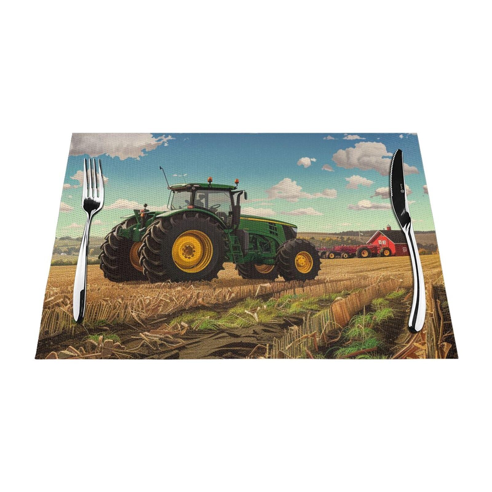 Tractor Farm Printed PVC Placemat 4 PCS for Kitchen Dining Table Heat-resistand Washable Table Mats 18x12 in