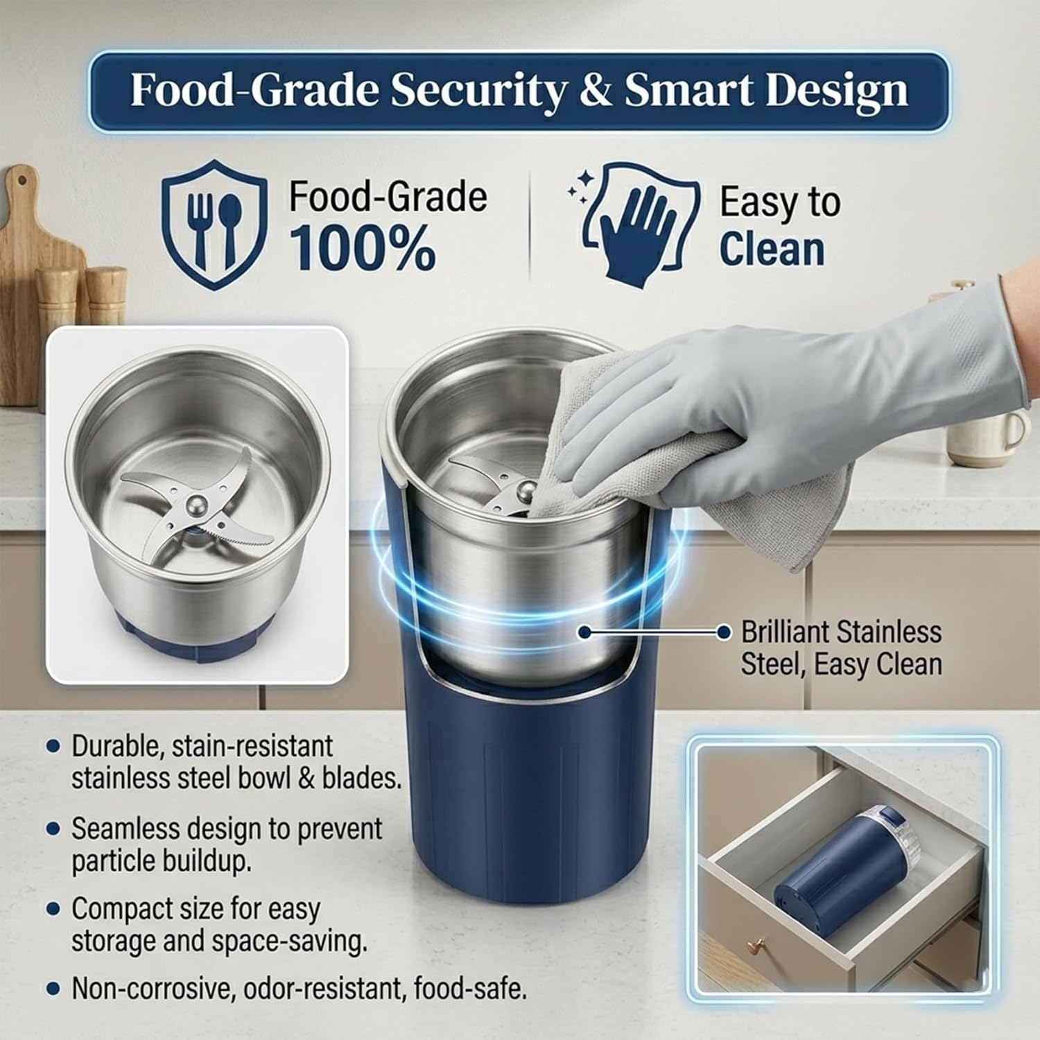 2026 New Household Superfine Grinder - Multi-grain Blending & Powdering Machine, One Touch Grinder Electric with Stainless Steel Blades, For Coffee Beans Herbs Nuts Seeds Pepper Grain (Blue)