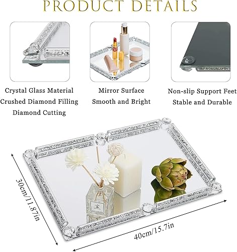 Miniatura 2 de Bandeja de cristal de cristal, bandeja de tocador de espejo, bandeja de decoración dorada para tocador, bandeja de maquillaje cosmético para joyas,
