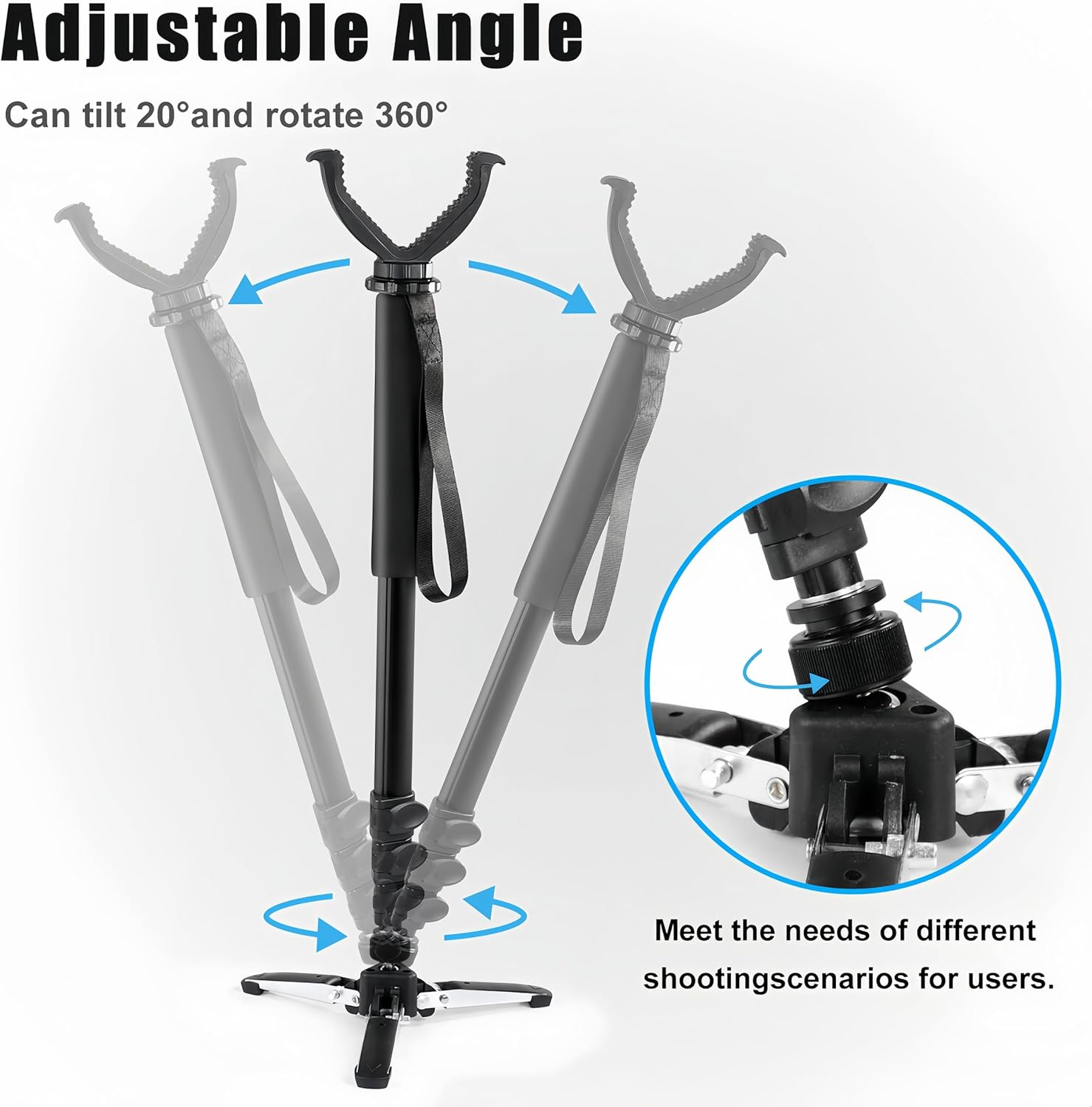 Shooting Stick with V Yoke, 22-62 inches Adjustable Aluminum Shooting Monopod for Hunting Rifles