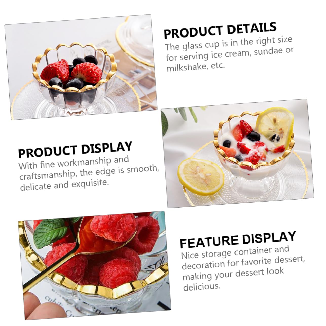 POPETPOP 3 Pezzi Tazza da Dessert Vetro Trasparente Forma di Fiore con Dorato Coppa Gelato Creativa Monoporzione per Dolci Casalinghi e Pudding