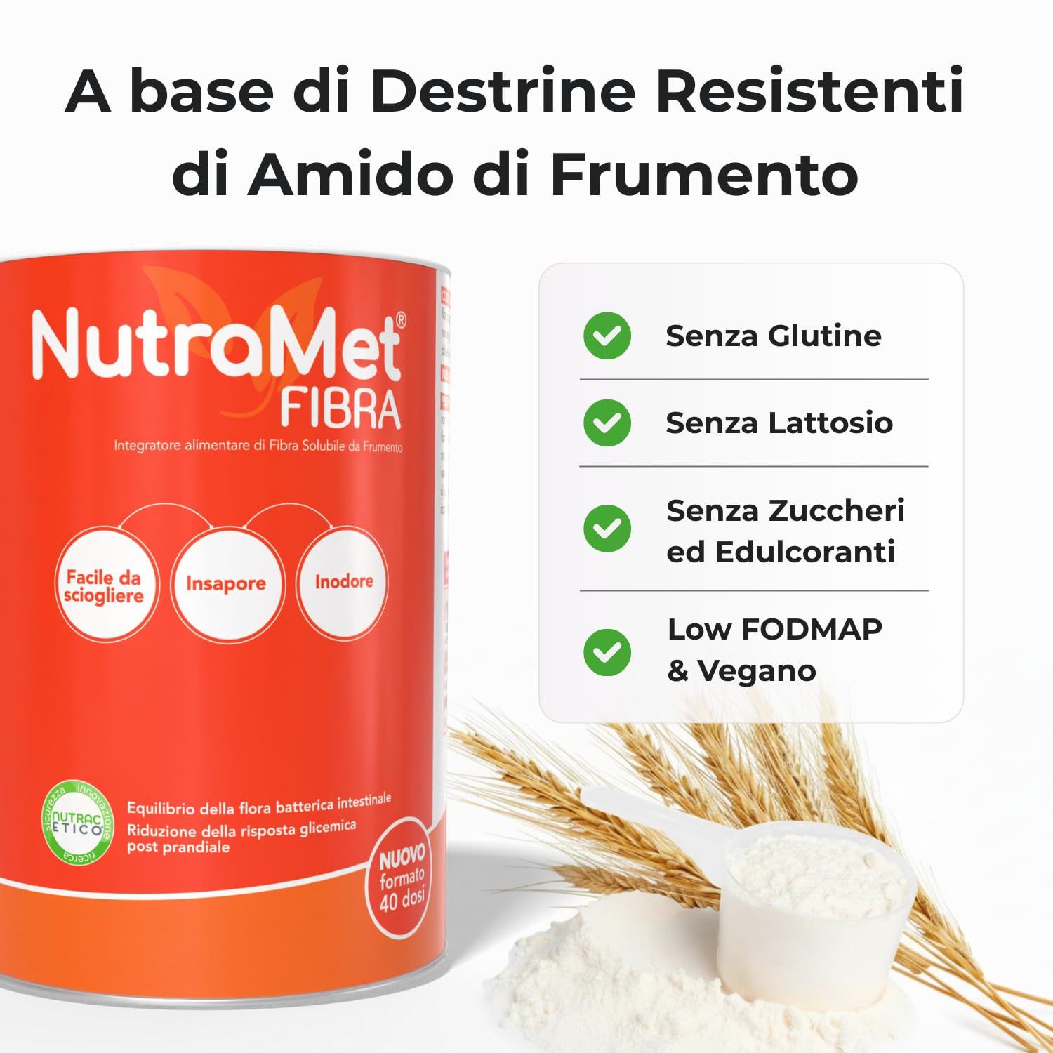 Esserre NutraMet Fibra | Integratore Prebiotico Fibra Solubile per Benessere Intestinale | Intestino Pigro | Senza Glutine Senza Lattosio e Senza Zuccheri | Vegano | Barattolo 320 g