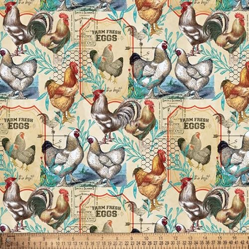 Farm Fresh Chicken Eggs Cotton Fabric by The Yard