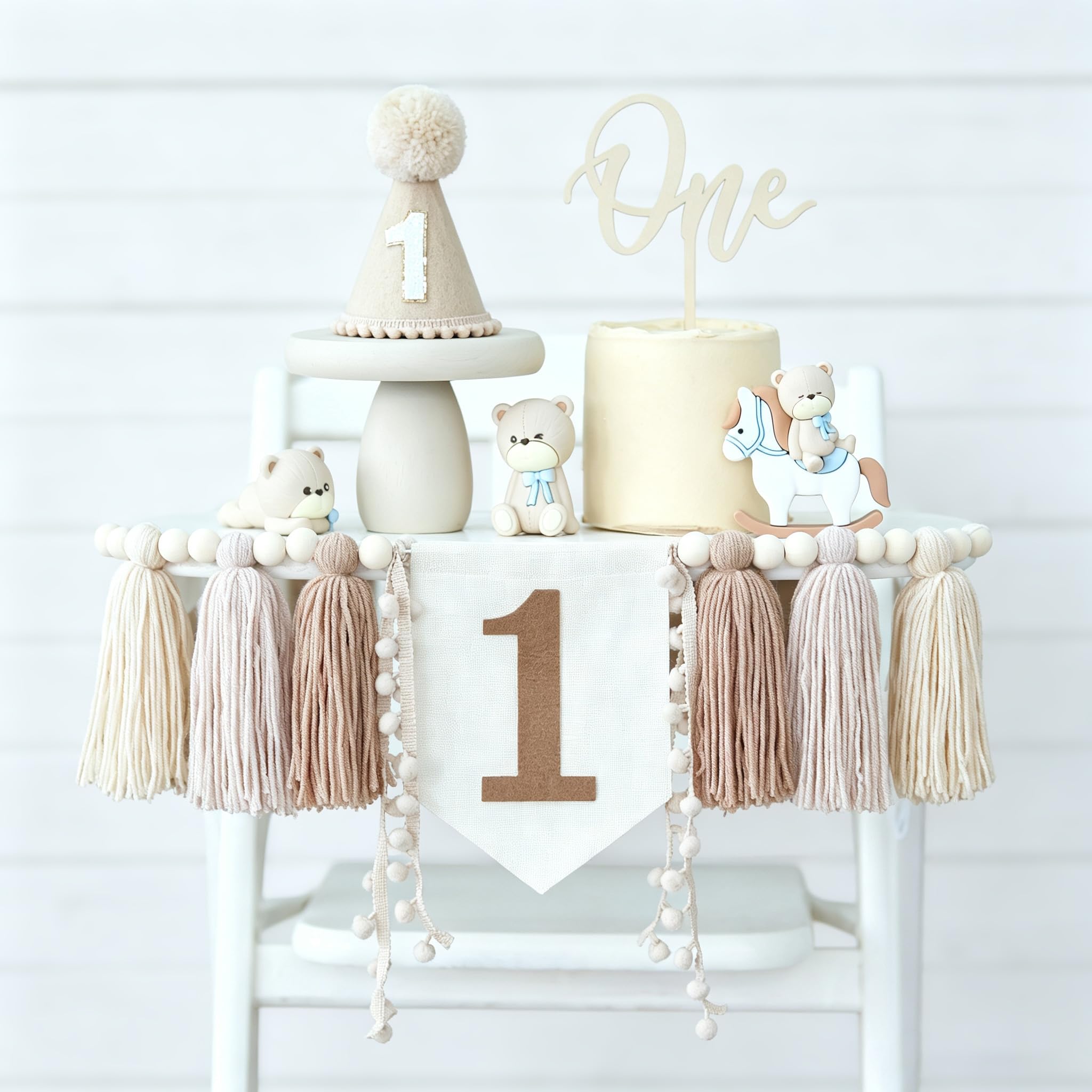 First Birthday Decorations Neutral Khaki High Chair Banner