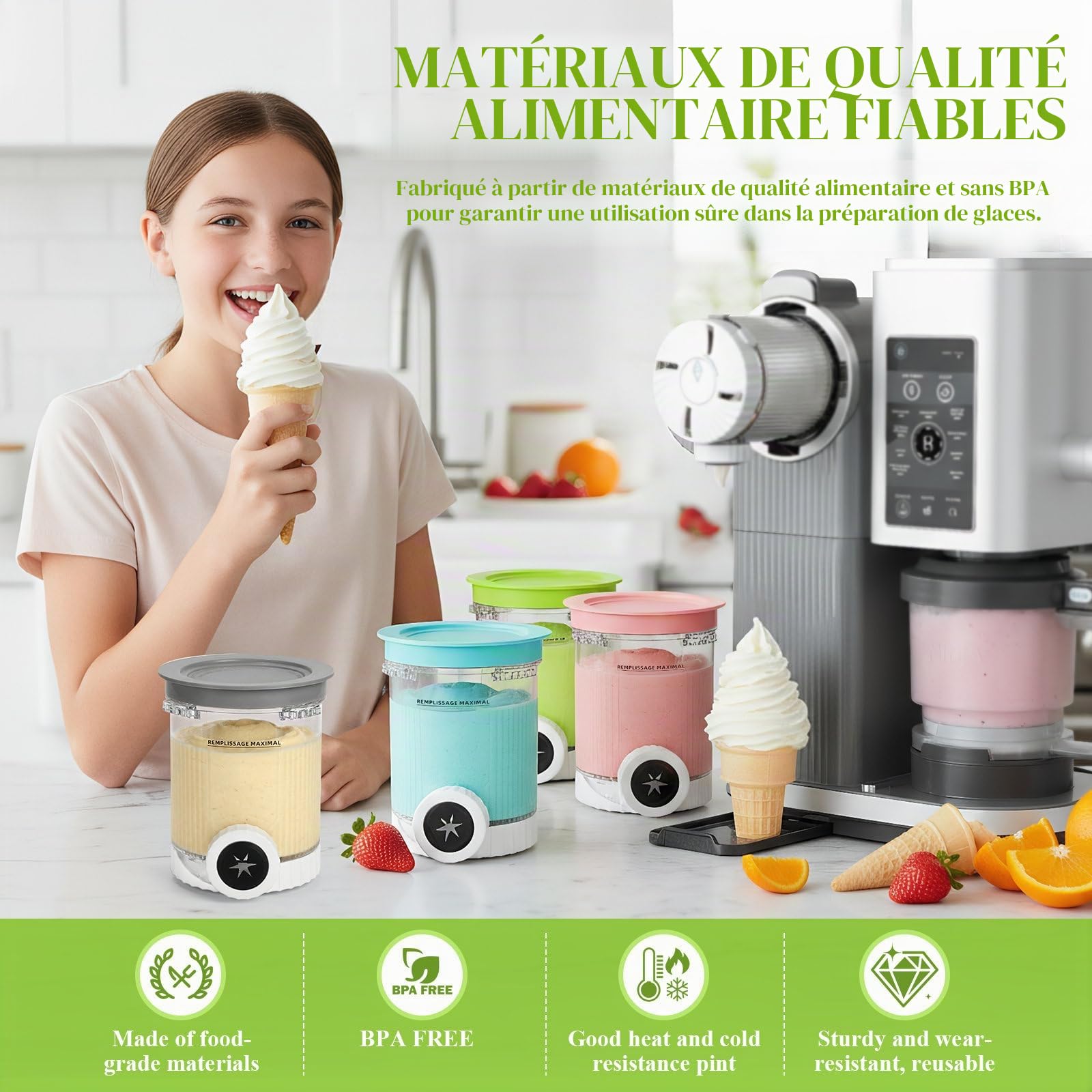 GKXLH Bacs à crème glacée avec couvercles - Récipients Ninja Creami, récipients pinte Creami de remplacement compatibles avec Ninja Swirl Ice Cream NC700 NC701 Series, sans BPA et lavables au