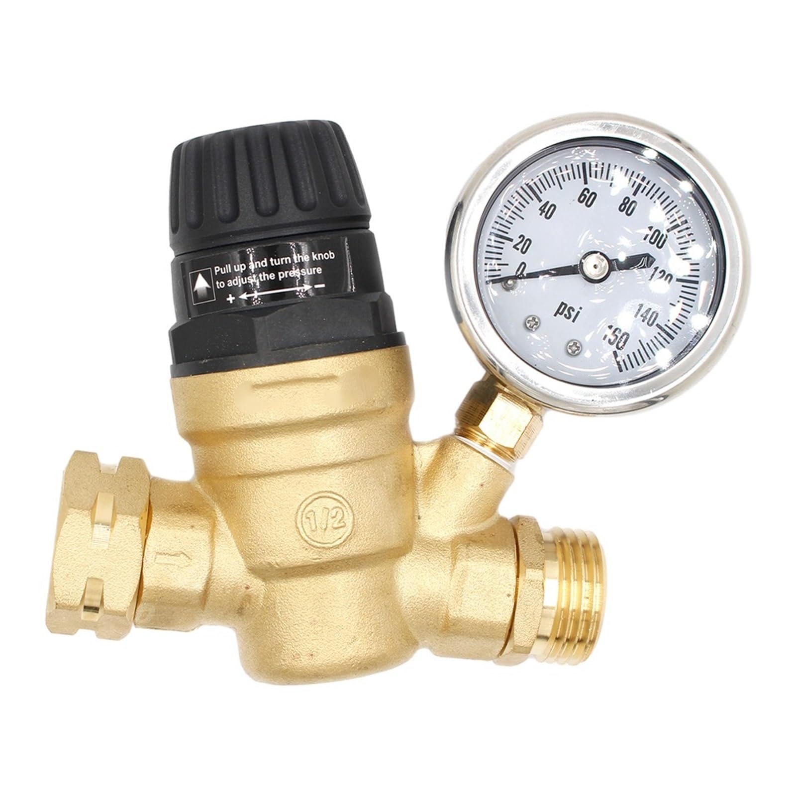 3/4 Inch Water Pressure Regulator Brass RV Pressure Reducer Valve with Gaug and 2 Filters for Camper/Garden Hose/Travel Trailer