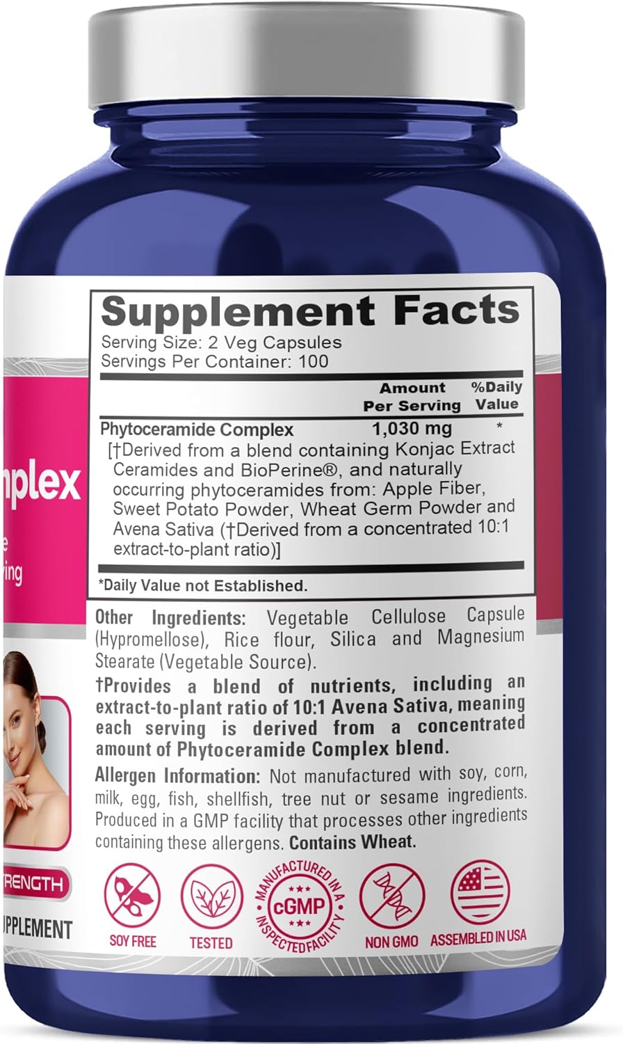 NusaPure Phytoceramide Complex Capsules, 1030 mg, 200 Veg Capsules (Soy Free, Non-GMO)