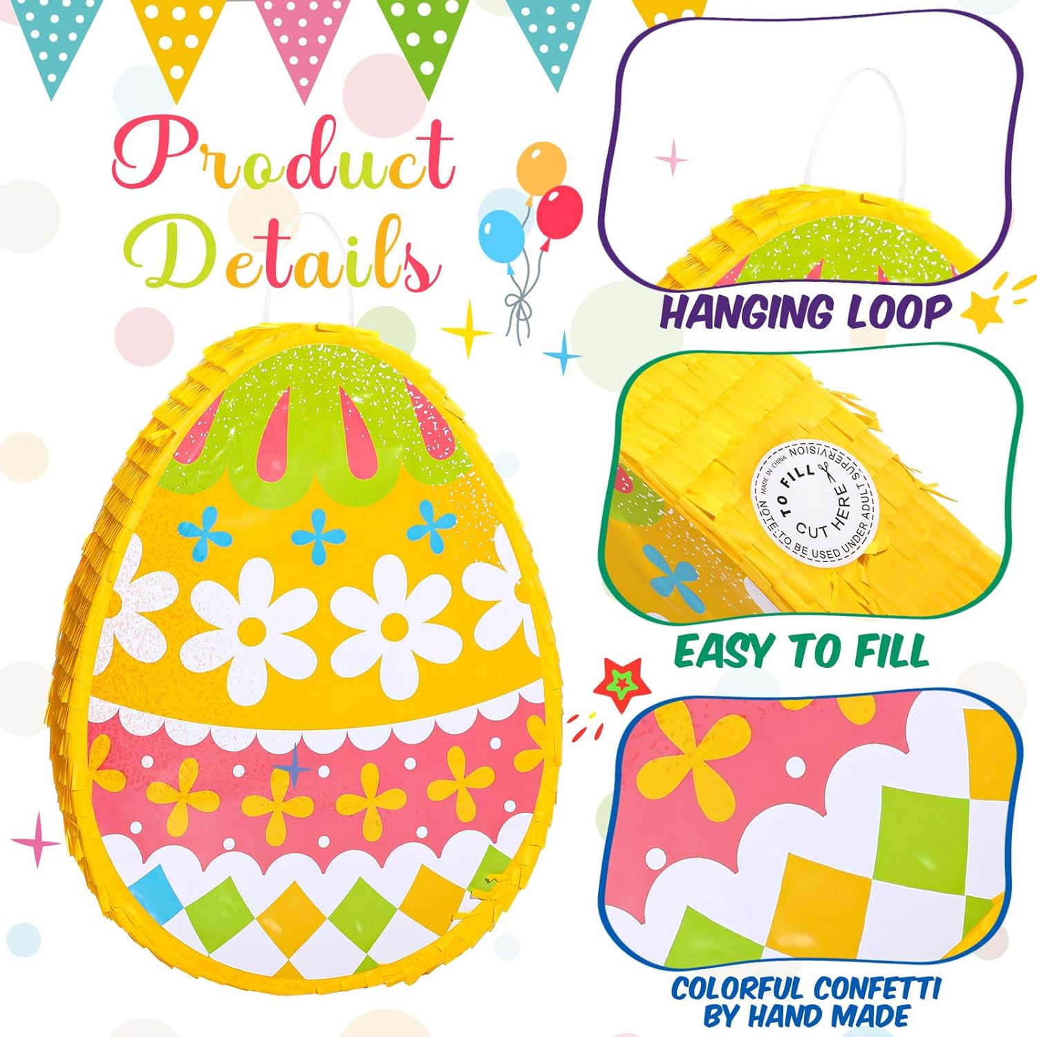 Sratte Easter Pinata Decorations Bunny Pinata Kit Easter Egg Pinata for Easter Birthday Party Anniversary Celebration Decoration (Egg)