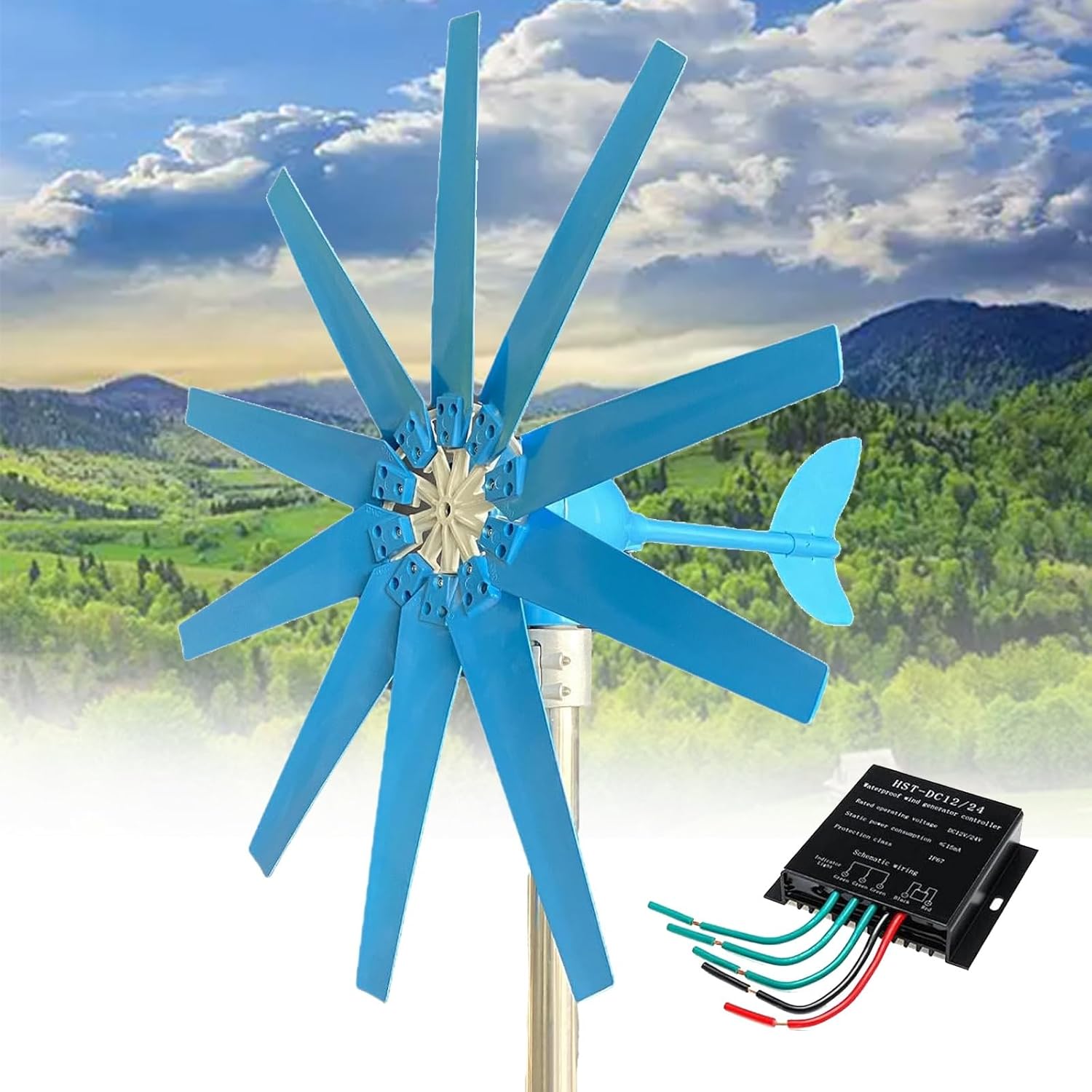 Wind Turbines Generator Kit 16000W/20000W Solar Power Turbine 12V/24V/48V with 8/10 Blade Fan, for Home,Travel(20000W(10 blades),48V)