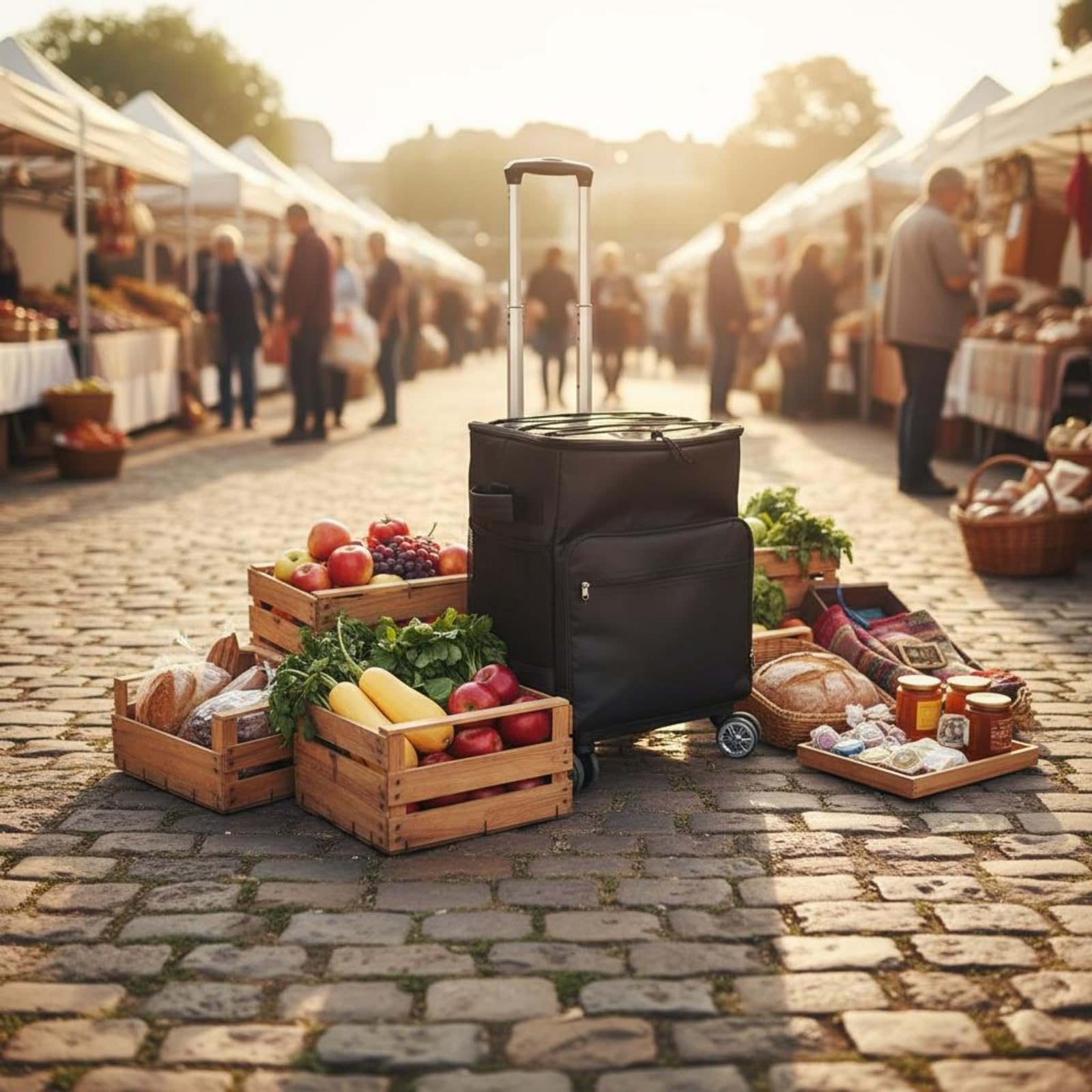 Borsa Frigo Portatile Carrellata Zaino Termico Trolley Borsa Termica in Tessuto Oxford con Struttura Robusta E Peso Leggero con Ruote Adatta per, Nero, 40L