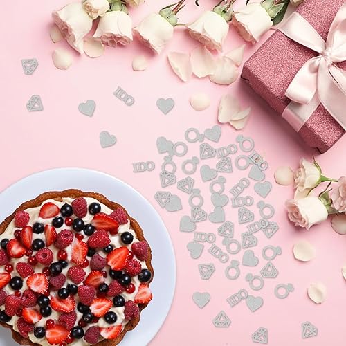 Miniatura 4 de Silver Glitter I Do Confetti, suministros para bodas, compromisospropuestas, decoración de mesa de anillo de diamantes, 120 unidades