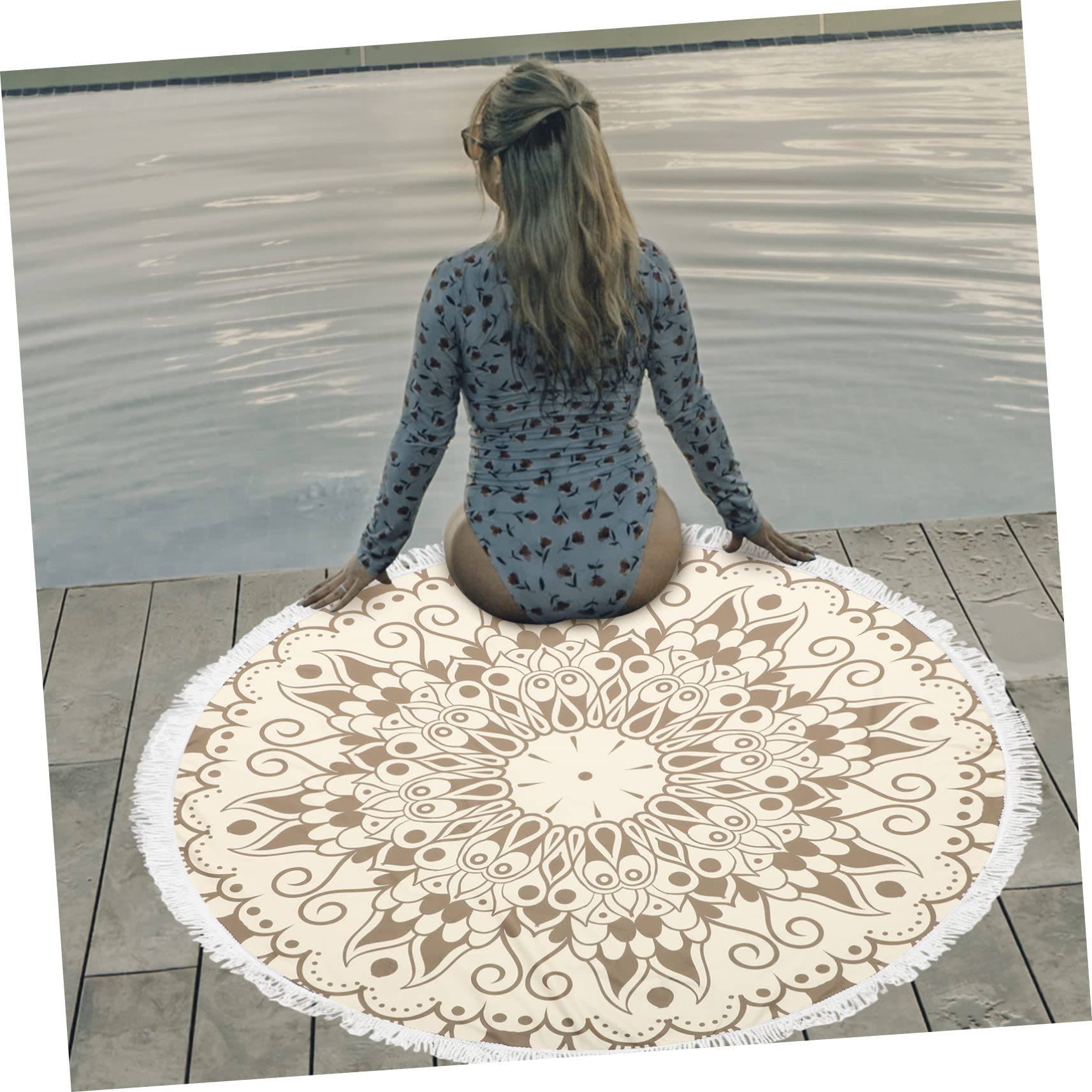 ULTECHNOVO Telo da Spiaggia Rotondo 150cm in Microfibra con Stampa Mandala