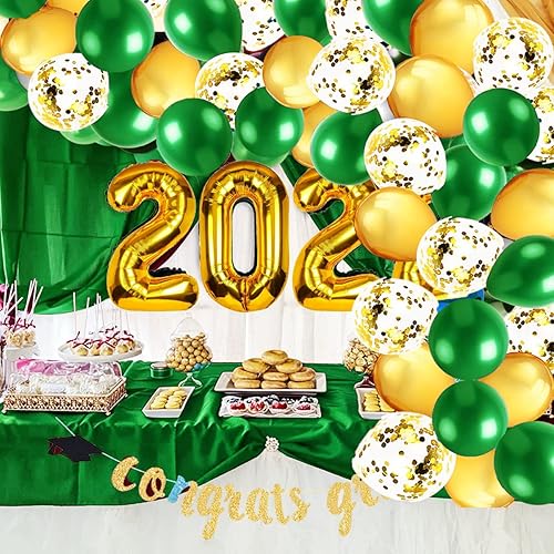 Miniatura 6 de Decoraciones de fiesta de graduación, oro verde 2025, decoraciones de graduación verdes, globos de oro verde, 45 unidades, decoración de fiesta de