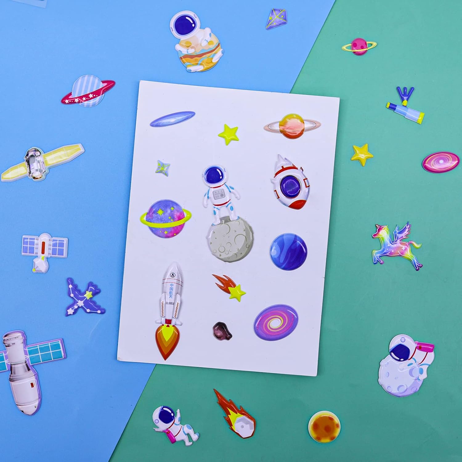 8 Sheets Astronaut Space Stickers,3D Fluffy Stickers Reusable Foam