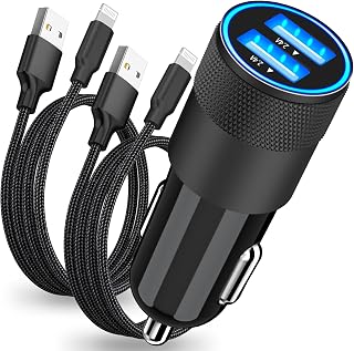 [Apple MFi Certified] iPhone Fast Car Charger, BARMASO 4.8A Dual USB Smart Power Rapid Car Charger + 2Pack Lightning Braided Cable Quick Charging for iPhone 14 13 12 11 Pro Max/XS/XR/SE/X/iPad/AirPods