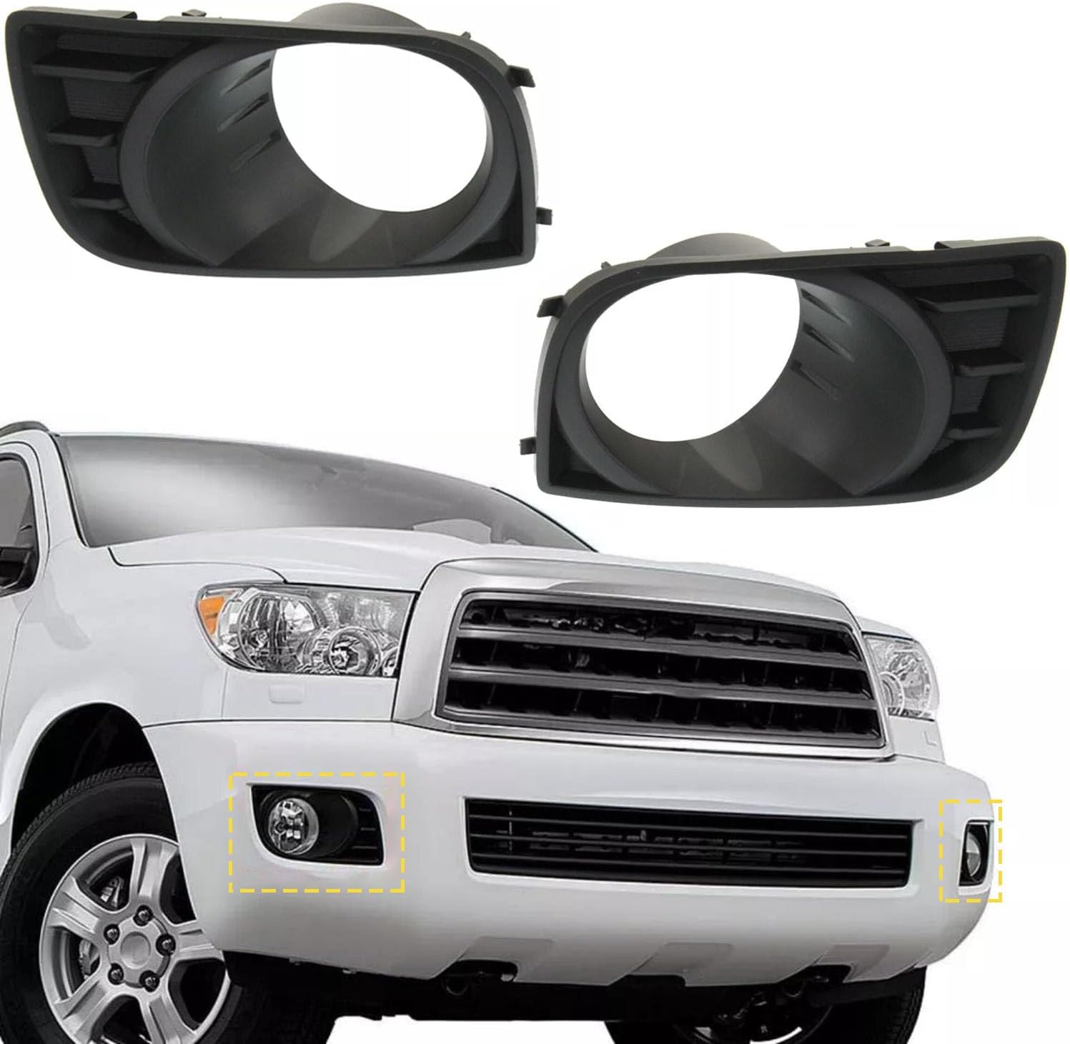 GearUp 1 Pair Front Driving Fog Light Bezel Cover for Toyota Sequoia 2008-2017 Replaces 814820C021, 814810C021