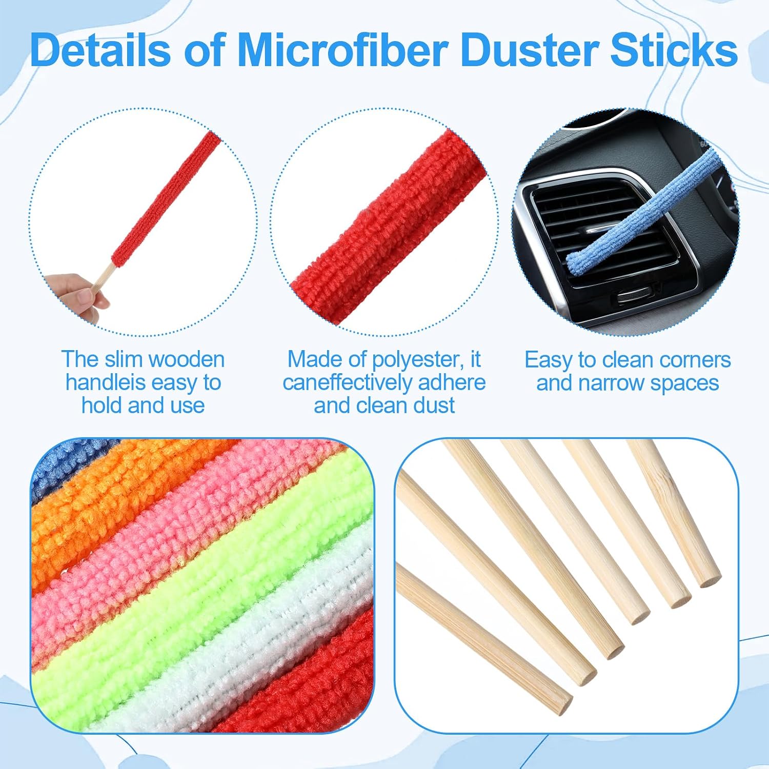 12 Pcs Microfiber Detail Duster Sticks, Crevice Cleaning Brush Kit for AC image 3