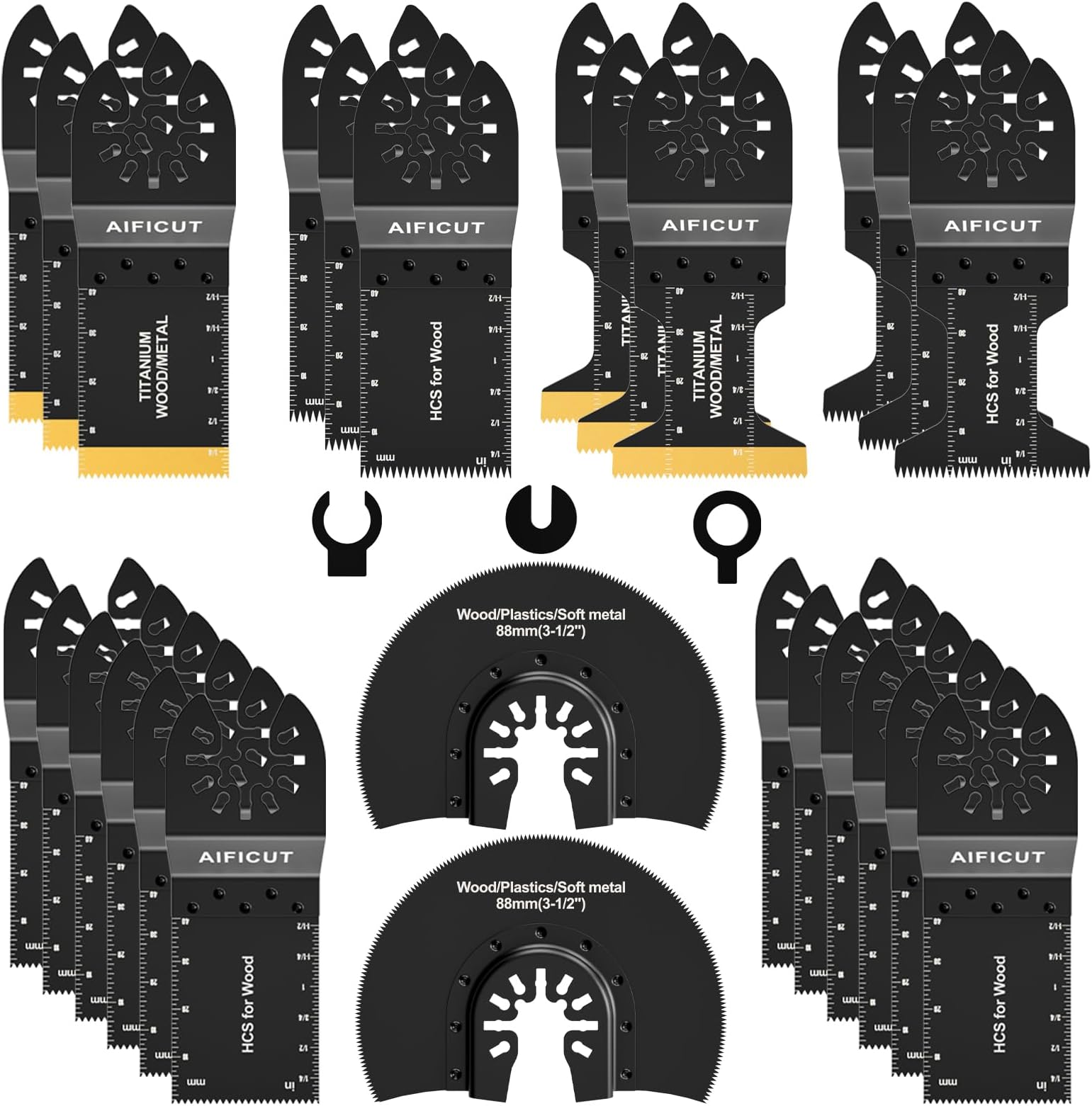 - 26pcs Oscillating Saw Blades Titanium Multitool Blades for Wood Plastics Metal oscillating Tool Blades Kits Fit Rockwell Ridgid Ryobi Milwaukee Chicago Craftsman Dewalt