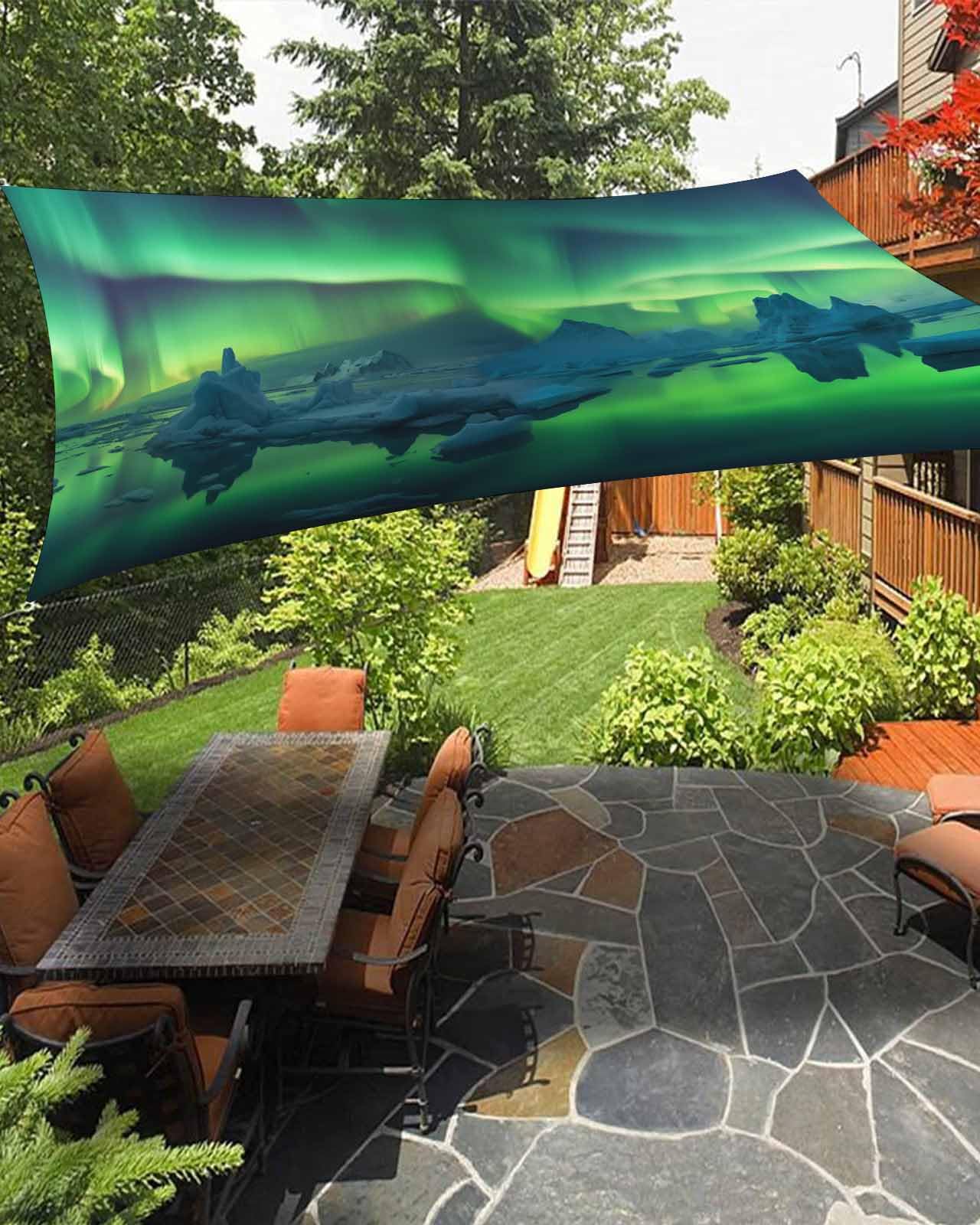 Gradient Green Sun Sail Shades Rectangle Canopy,Sunlight Block Heavy Duty Curved Backyard Shade Cover,Waterproof Sun Shades for Patios Garden Outdoor,8'x10' Summer Ice Ocean Mountains Modern Abstract