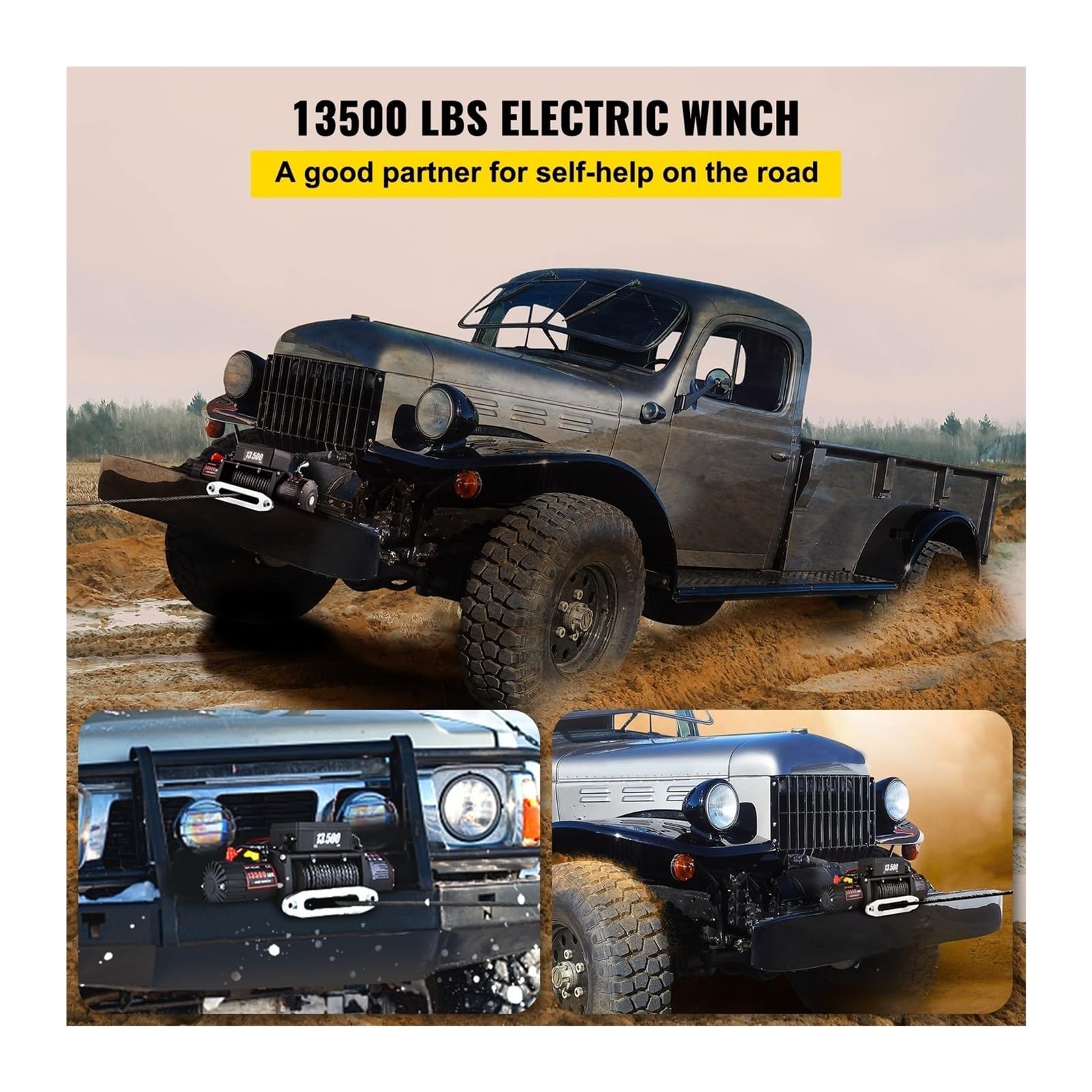 Wyciągarka elektryczna 13500LBS 12V, 92 stopy, liny syntetyczne, pas holowniczy do przyczepy samochodowej 4X4, quada terenowego, z bezprzewodowym sterowaniem