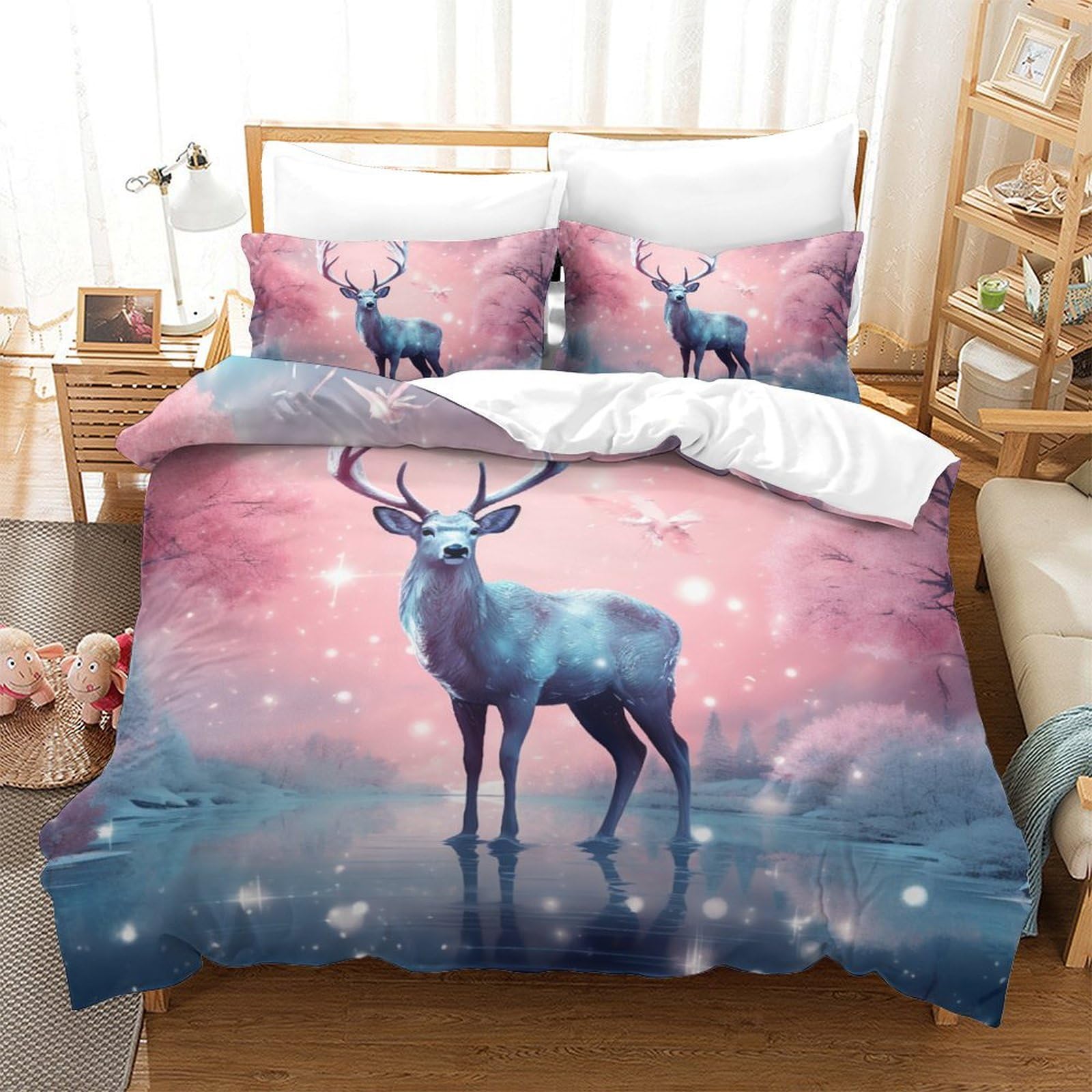 Housse de couette cerf imprimé 3D literie enfants lits 3pcs microfibre 220x240cm pour ado