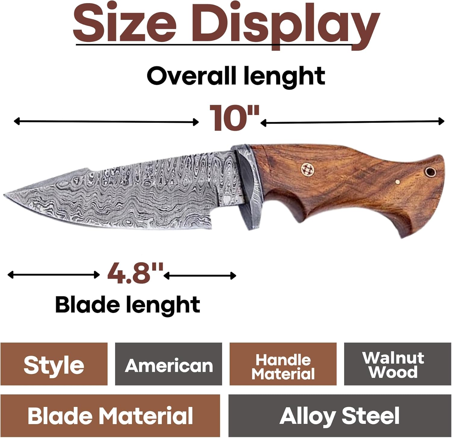 TBP Knives Handmade Damascus Hunting Knife Wood Hanlde Perfect Tactical Gear For Men Ideal For Skinning, Fishing, Camping, Outdoor - Fixed Blade Bushcraft Knife With Belt Loop Sheath