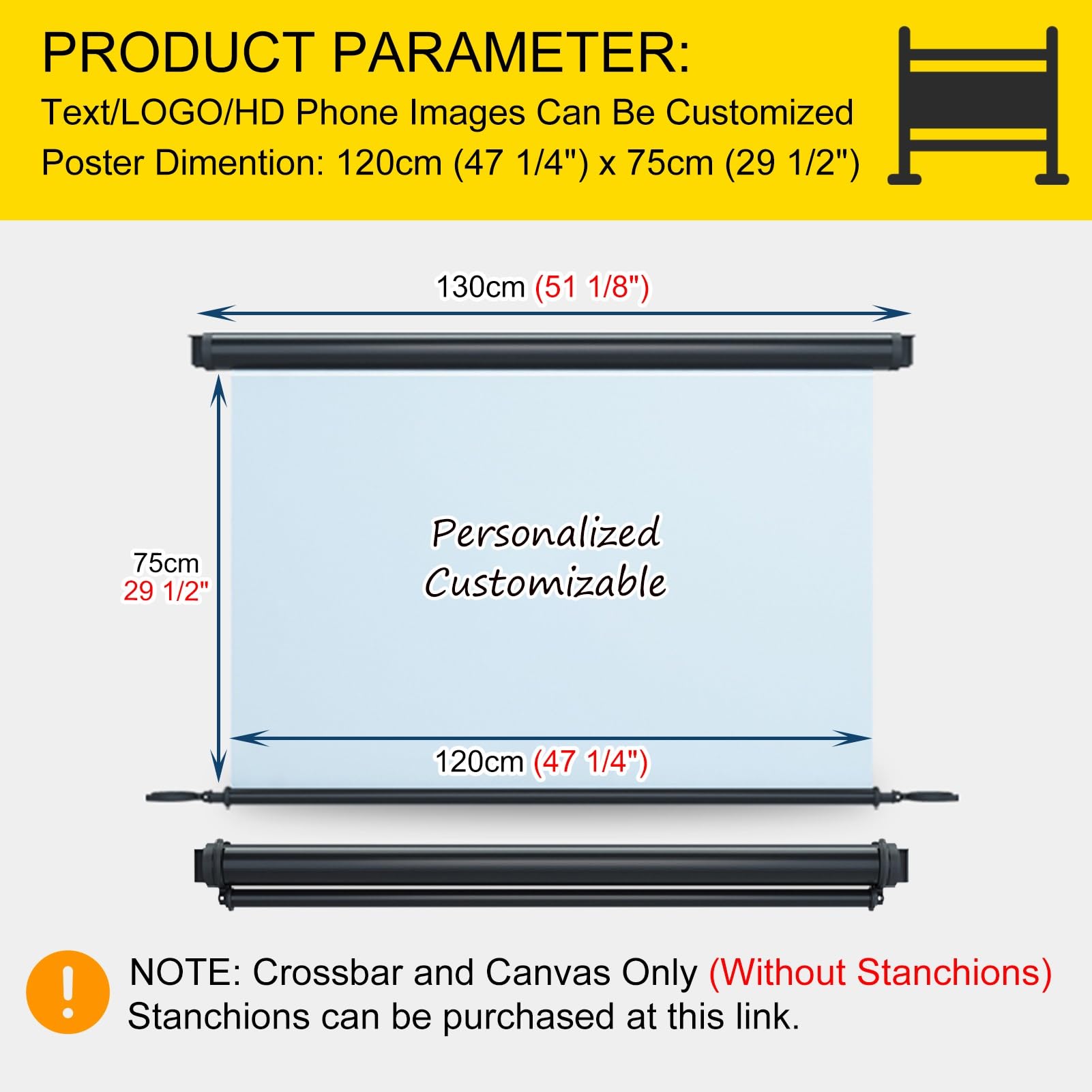 Póster Escénico Impreso con Señal de Precaución, Postes con Cintas Retráctiles, Barreras de Control de Multitudes, Señal Enrollable (120cm/3.9ft)