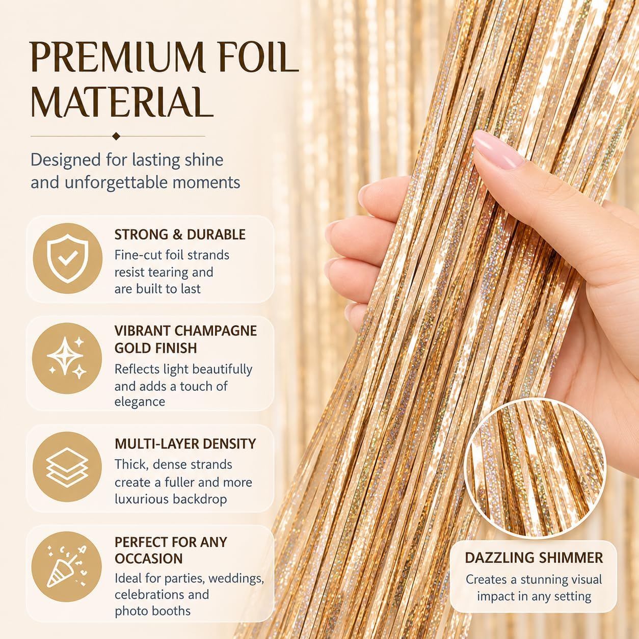 Pack of 2 Tinsel Curtains, Metallic Tinfoil Lead Tinsel, Party Curtain Photo Background, Bright Colourful Photo Booth Accessories, Foil Streamers Decoration for Celebrations, Party, Champagne