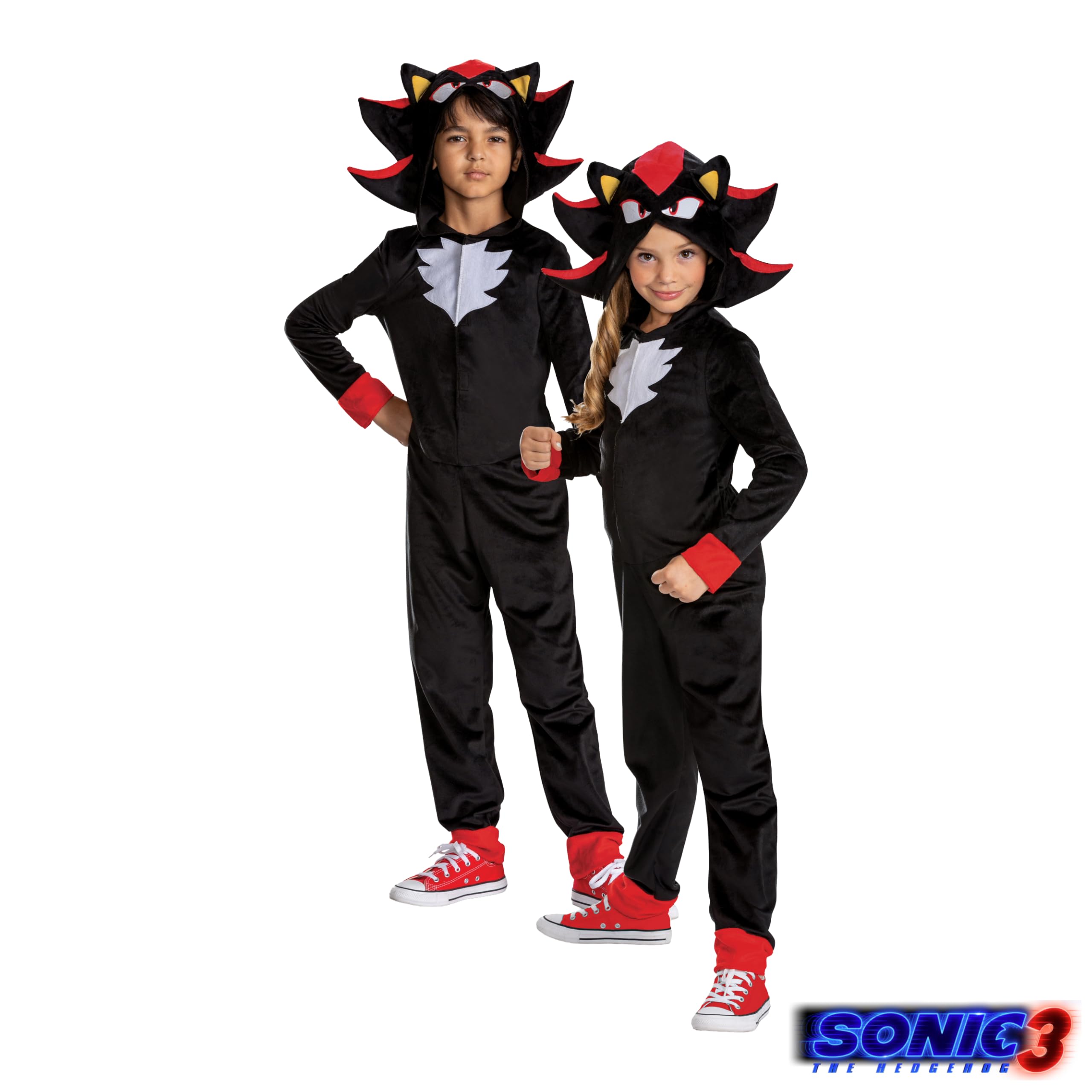 DISGUISE Sonic 3 Shadow Fancy Dress Jumpsuit for Kids, Official Sonic the Hedgehog by, Soft Fabric, Fabric Hood with Dimensional Quills and Ears, Unisex, for Ages 4-5, 7-8 and 10-12 years