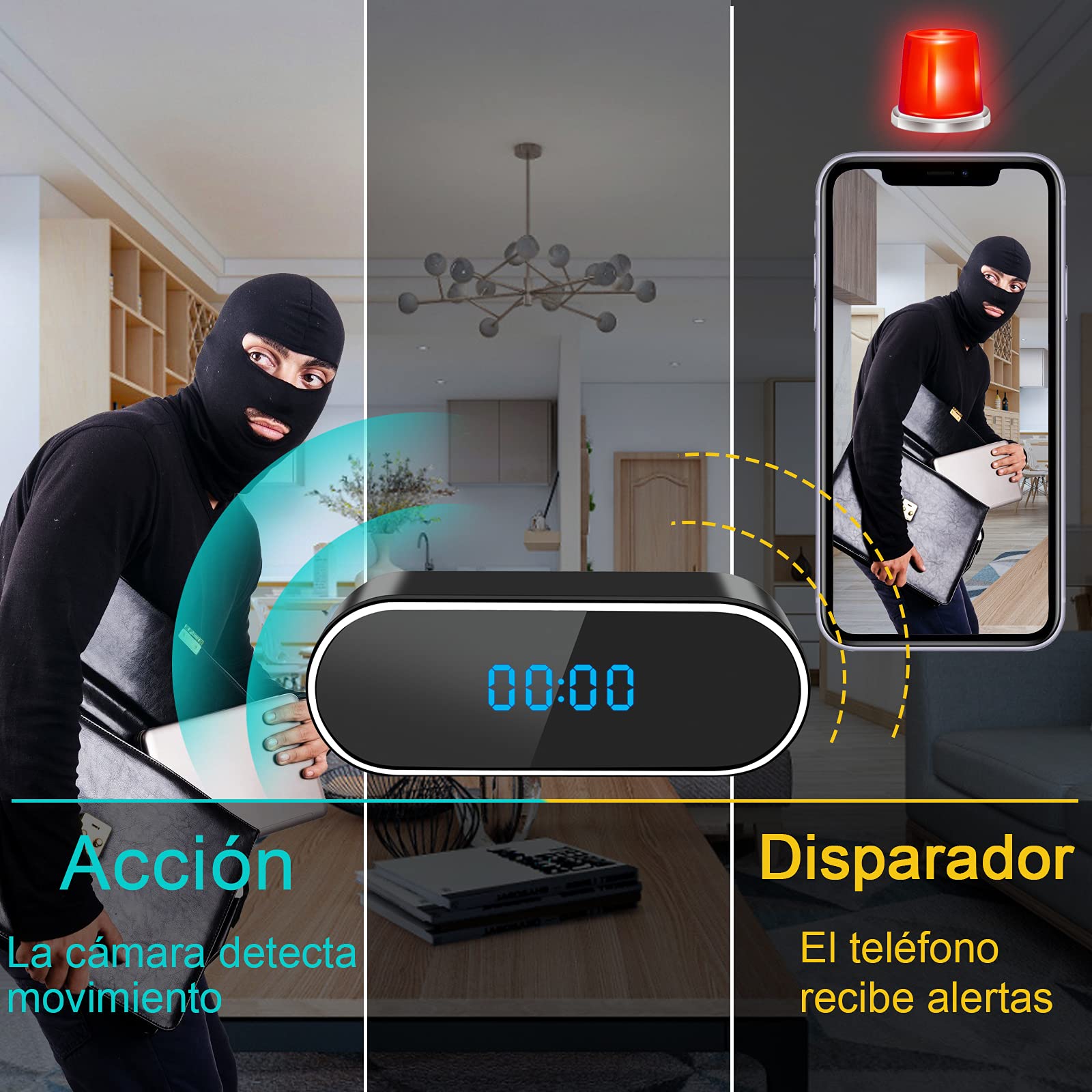 UYIKOO Cámara Espía Oculta WiFi, 2,4G/5G Mini Camara Espia Inalambricas 1080P HD, 120° Reloj con Cámara con Visión Nocturna Detección De Movimiento