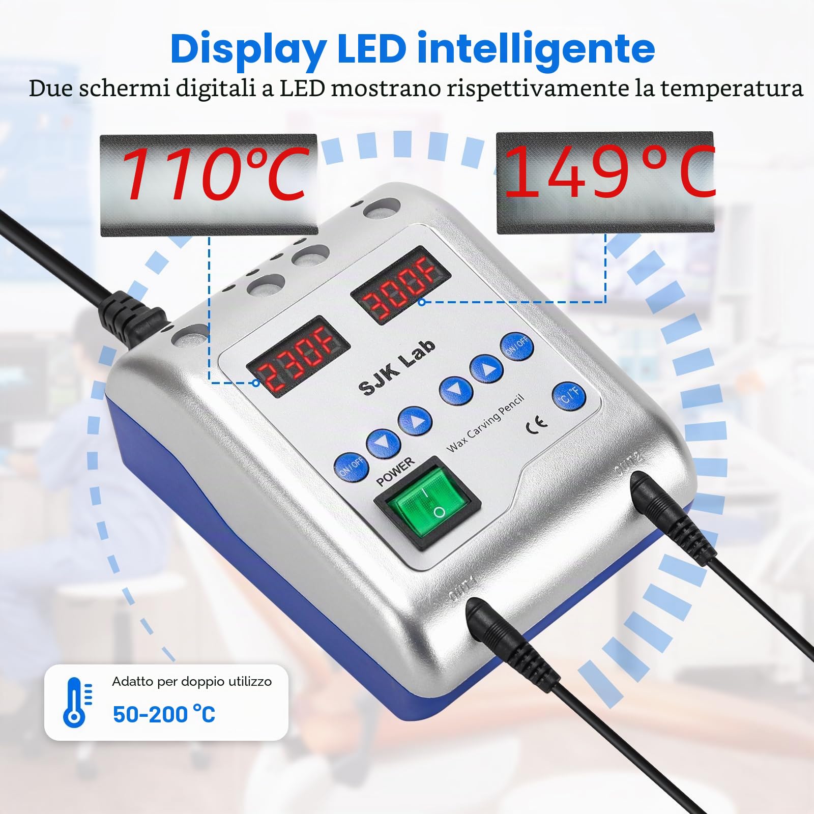 J0801 - Matita elettrica per intaglio a cera, doppia penna e 6 punte da intaglio, eccezionale conducibilità termica per realizzare qualsiasi attività di intaglio di precisione, adatta per doppio uso