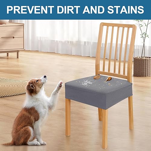 Miniatura 6 de smiry Fundas de asiento impermeables para sillas de comedor juego de 4 fundas elásticas de jacquard extraíbles y lavables sin fundas traseras color